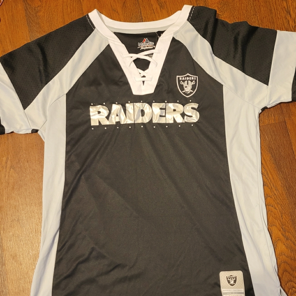 Majestic Black and Gray Raiders V-Neck Tee